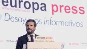 Pablo Casado, presidente del PP, en el desayuno informativo de la agencia Europa Press.