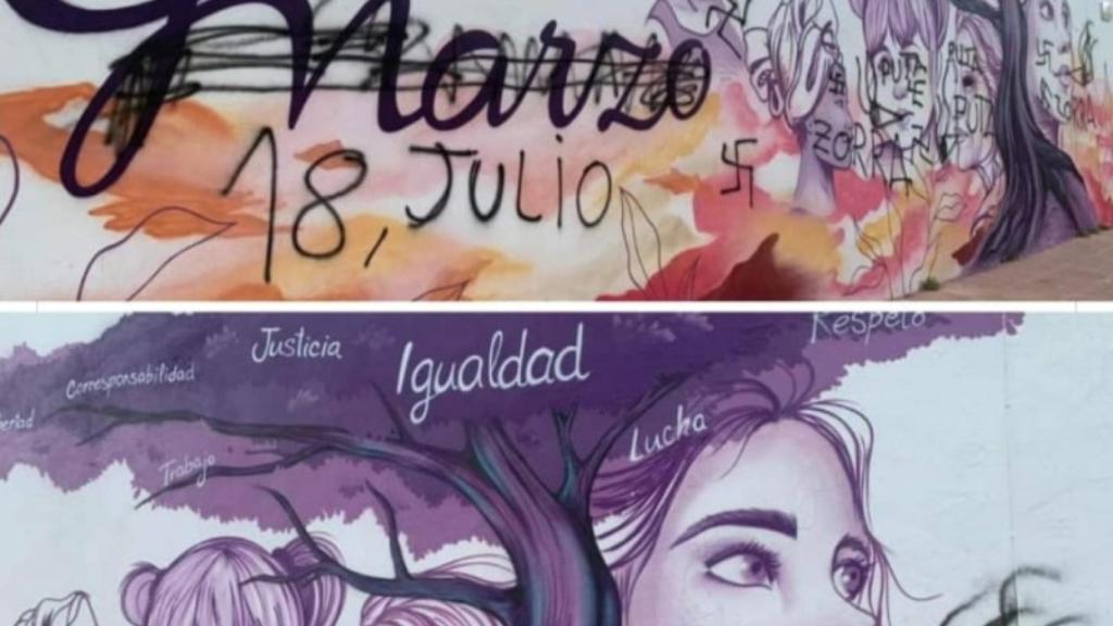 El mural feminista de Baeza ha aparecido destrozado.