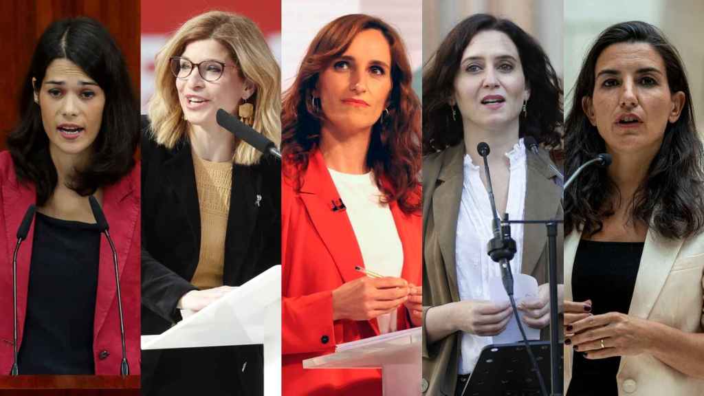 Las líderes de la Asamblea de Madrid: Isa Serra, Hana Jalloul, Mónica García, Isabel Díaz Ayuso y Rocío Monasterio.