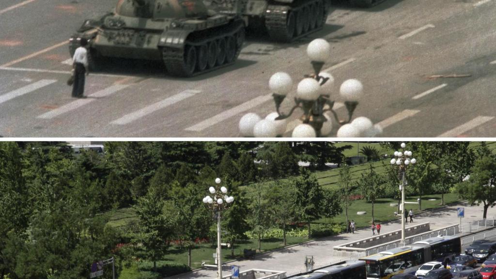 La famosa imagen de una persona enfrentándose a los tanques chinos en Tiananmén, el 5 de junio de 1989.