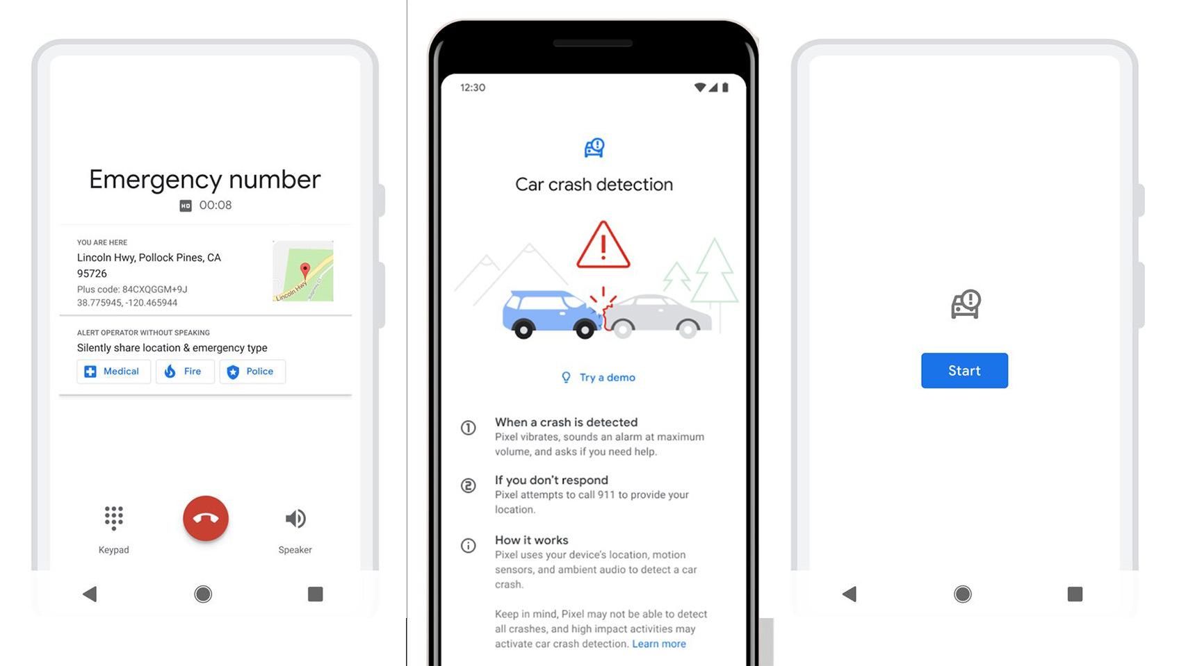 Google Pixel crash detection interface