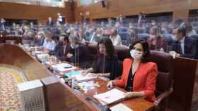 La presidenta en funciones de la Comunidad de Madrid, Isabel Diaz Ayuso, a su llegada a la constitución de la Asamblea de Madrid. EP