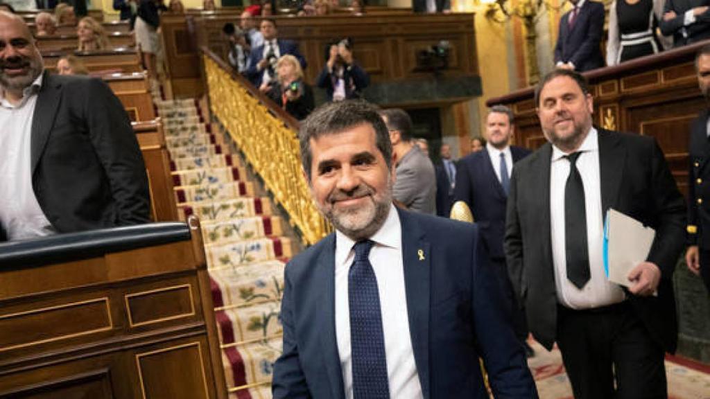 Jordi Sànchez y Oriol Junqueras, juntos en el Congreso de los Diputados, en 2019.