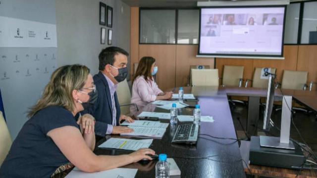 El consejero de Agricultura, Agua y Desarrollo Rural y presidente de la Fundación Tierra de Viñedos, Francisco Martínez Arroyo, preside, por videoconferencia la reunión del Patronato de la Fundación