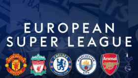 Los clubes ingleses que se adhirieron a la Superliga Europea antes de su salida, en un fotomontaje de sus escudos