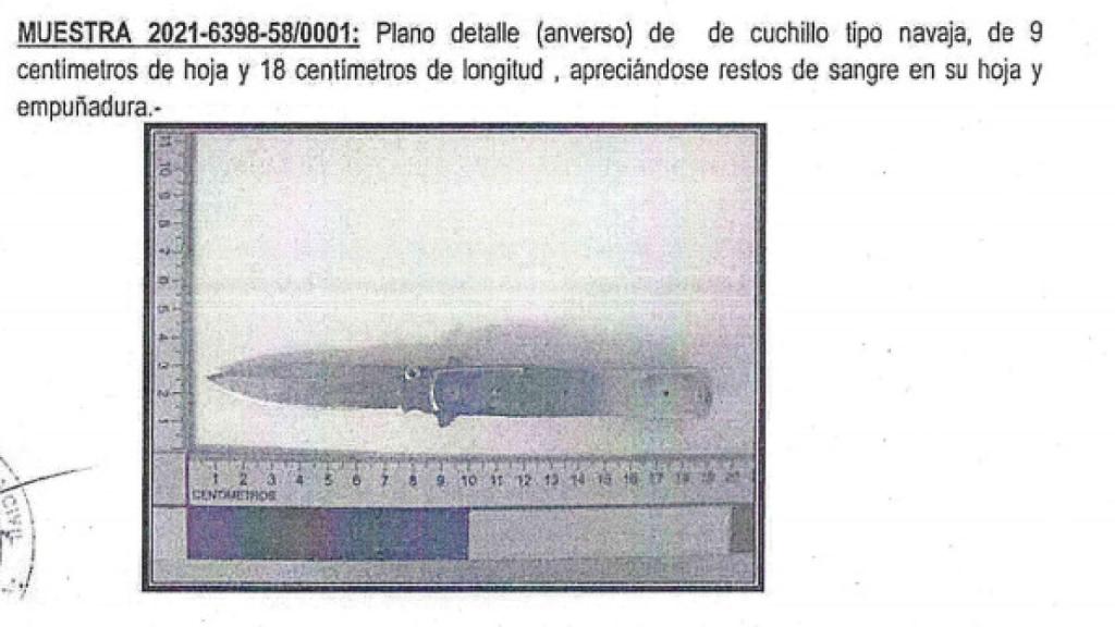 Navaja de nueve centímetros de hoja que Julio empleó para apuñalar a Alberto.