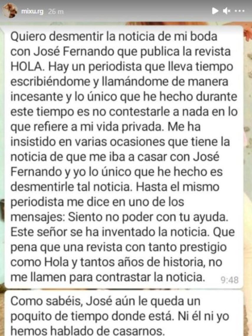 La versión de Michu, publicada en sus 'stories'.