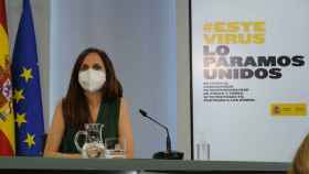 La ministra de Derechos Sociales, Ione Belarra, en una rueda de prensa en Moncloa.