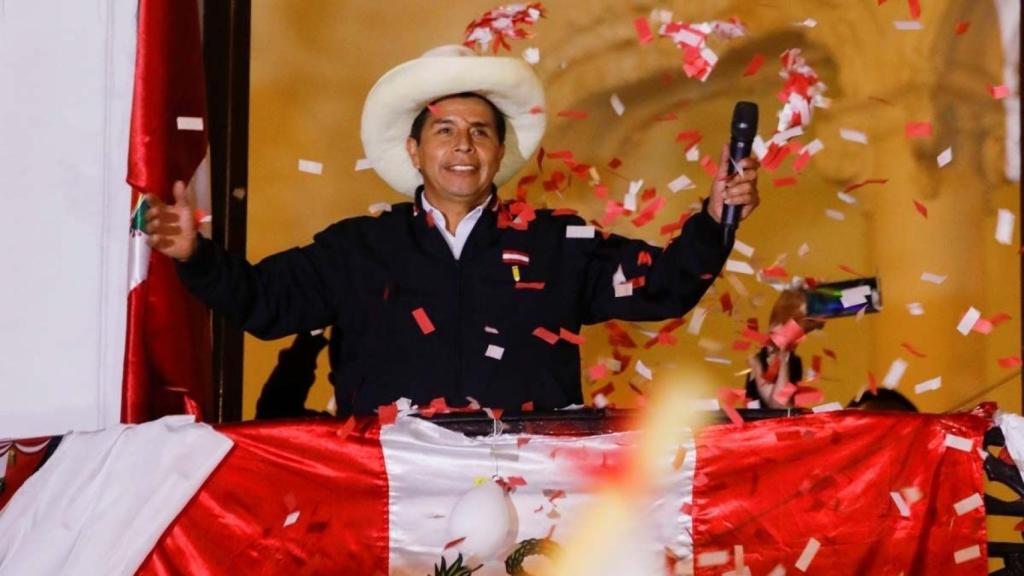 Pedro Castillo, desde la sede de su partido Perú Libre.