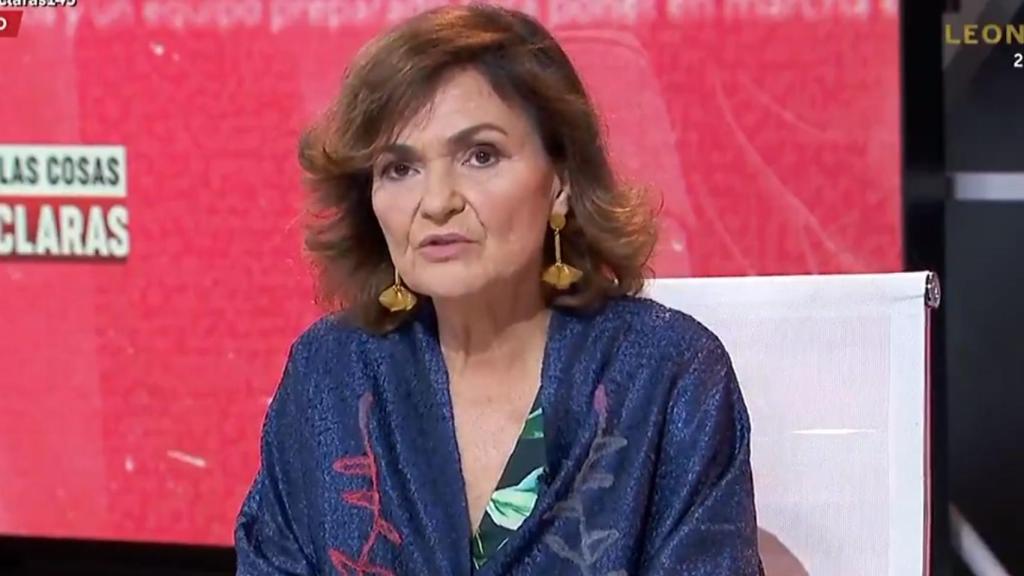 La vicepresidenta primera del Gobierno y ministra de Presidencia, Carmen Calvo, este jueves en TVE.