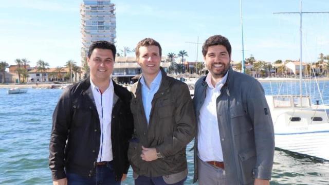 Los populares José Miguel Luengo,  Pablo Casado y Fernando López Miras.