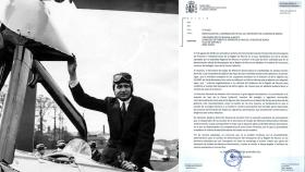 El ingeniero del autogiro, Juan de la Cierva, junto al oficio del Ministerio.