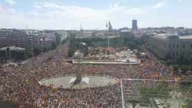 Vista aérea de la plaza de Colón de Madrid este domingo 13 de junio.