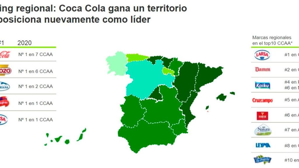 El mapa de las marcas más elegidas en cada una de las 17 comunidades autónomas.