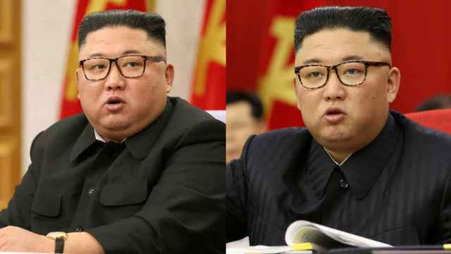 A la izquierda una imagen de Kim Jong-Un de hace unos meses. A la derecha, imagen de su última aparición.