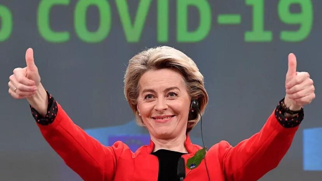 Ursula von der Leyen, presidenta de la Comisión Europea, durante la presentación del pasaporte Covid.