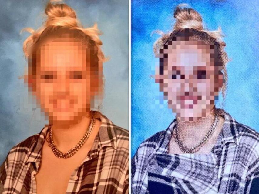 Una de las jóvenes cuya foto fue modificada (y cuya edición se nota claramente).