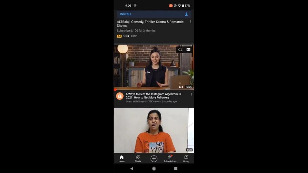 YouTube ver videos pantalla de inicio