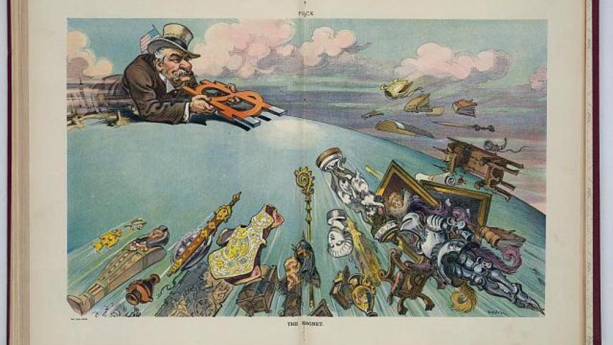 J P Morgan, uno de los magnates del arte en una caricatura de 1901