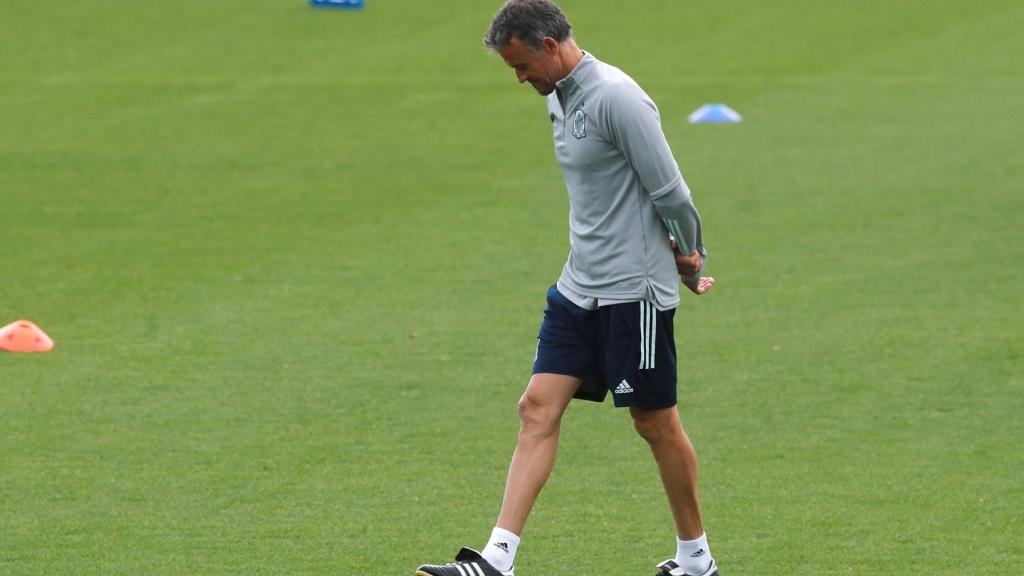 Luis Enrique, durante un entrenamiento con la Selección