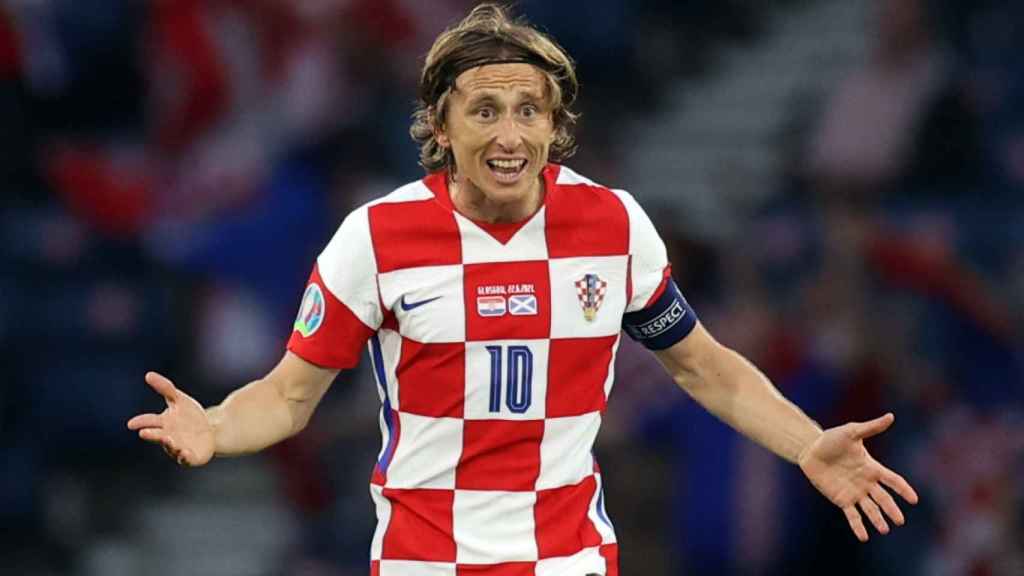 Luka Modric celebra su gol con la selección de Croacia ante Escocia en la Eurocopa 2020