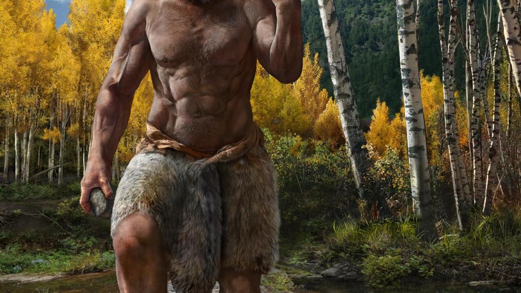 Una reconstrucción del 'Hombre dragón' y el entorno en el que vivió.
