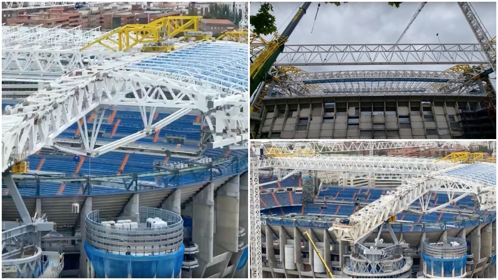 Obras Santiago Bernabéu: el brutal vídeo del desplazamiento final de la cubierta este