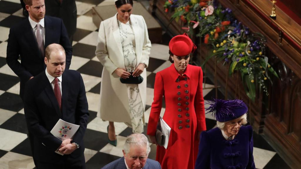 La pareja, en la celebración del día de la Commonwealth, en 2019, junto a los duques de Cambridge.