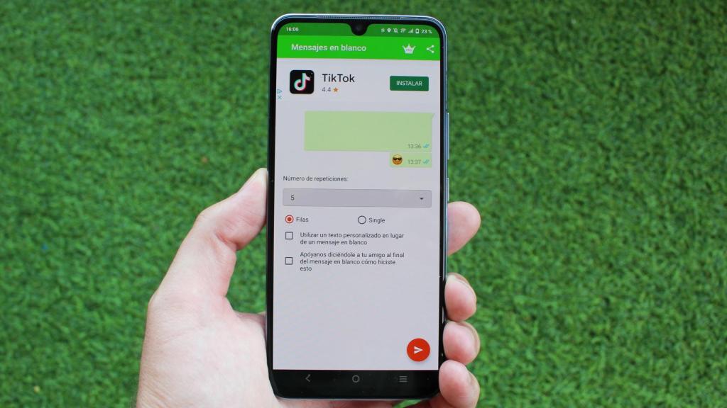 Así es la aplicación WhatsApp Blank Message en Android.