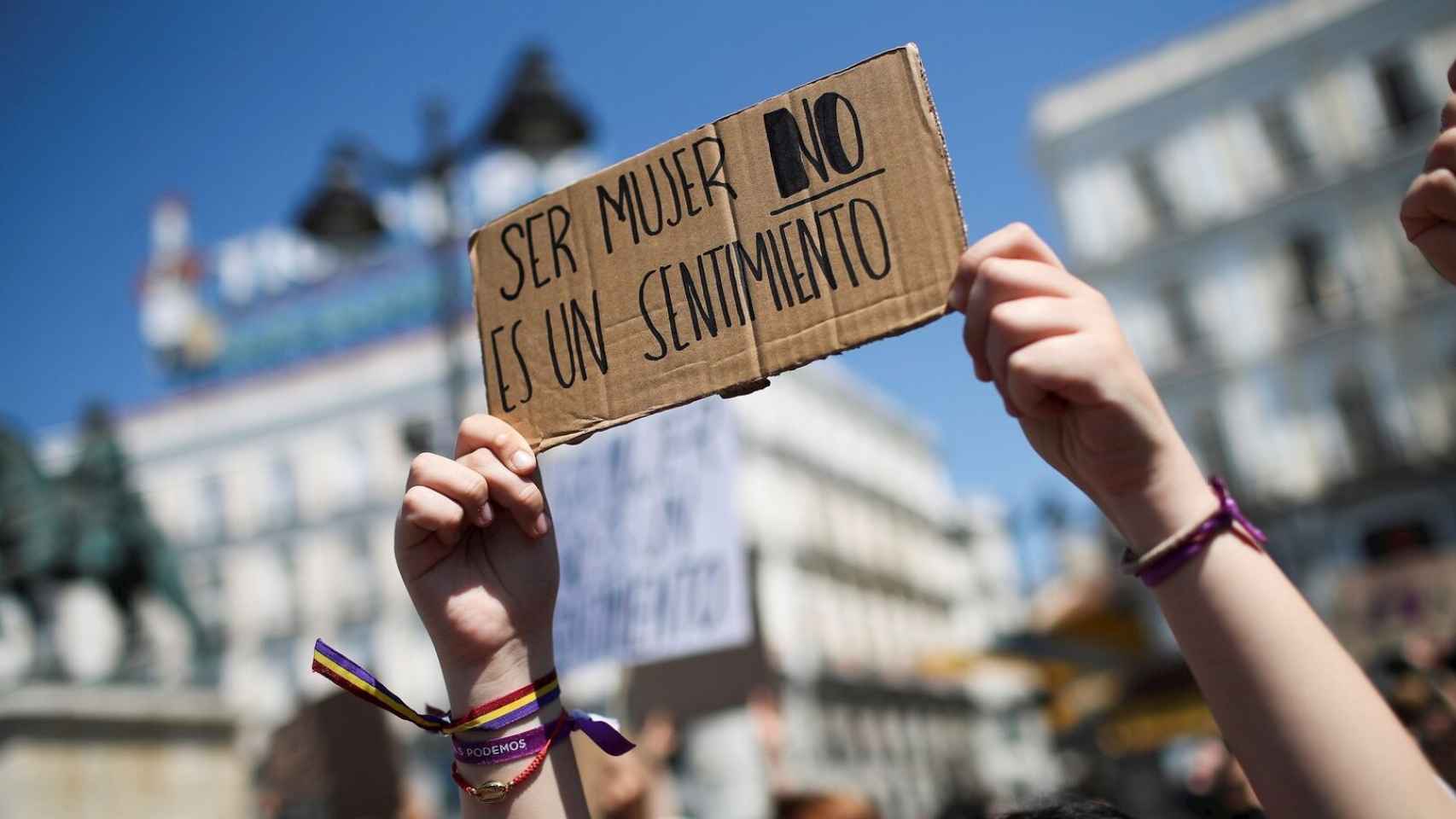 Mensaje mostrado durante una manifestación de la Confluencia Movimiento Feminista en Madrid.