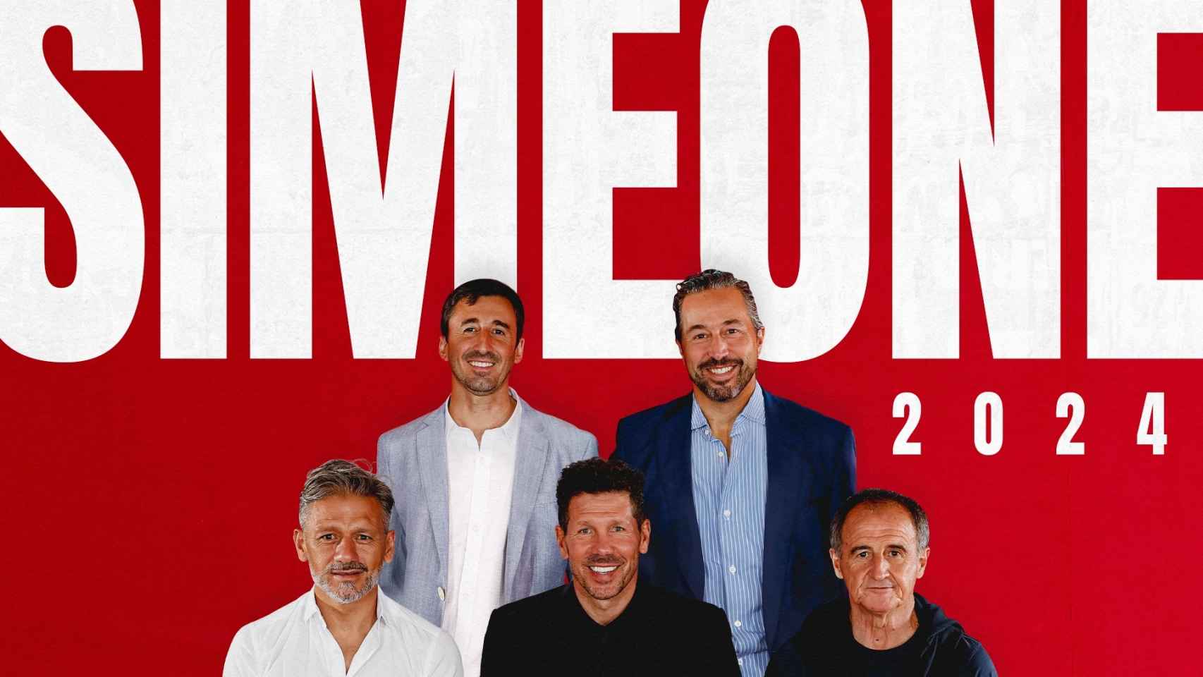 'Cholo' Simeone y su cuerpo técnico anunciando la renovación en 2021