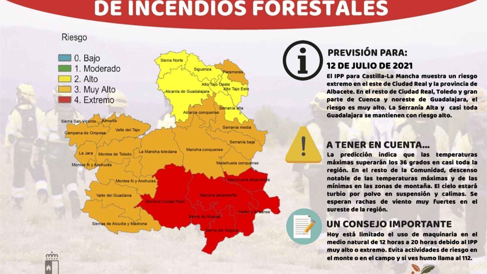 Riesgo extremo de incendios este lunes en las provincias de Ciudad Real y Albacete