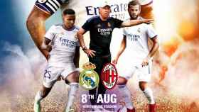 El cartel para anunciar el amistoso del Real Madrid frente al AC Milan