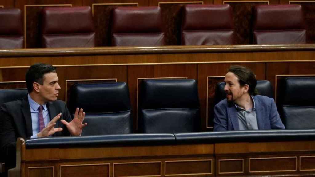 Pedro Sánchez y Pablo Iglesias, en el Congreso de los Diputados.