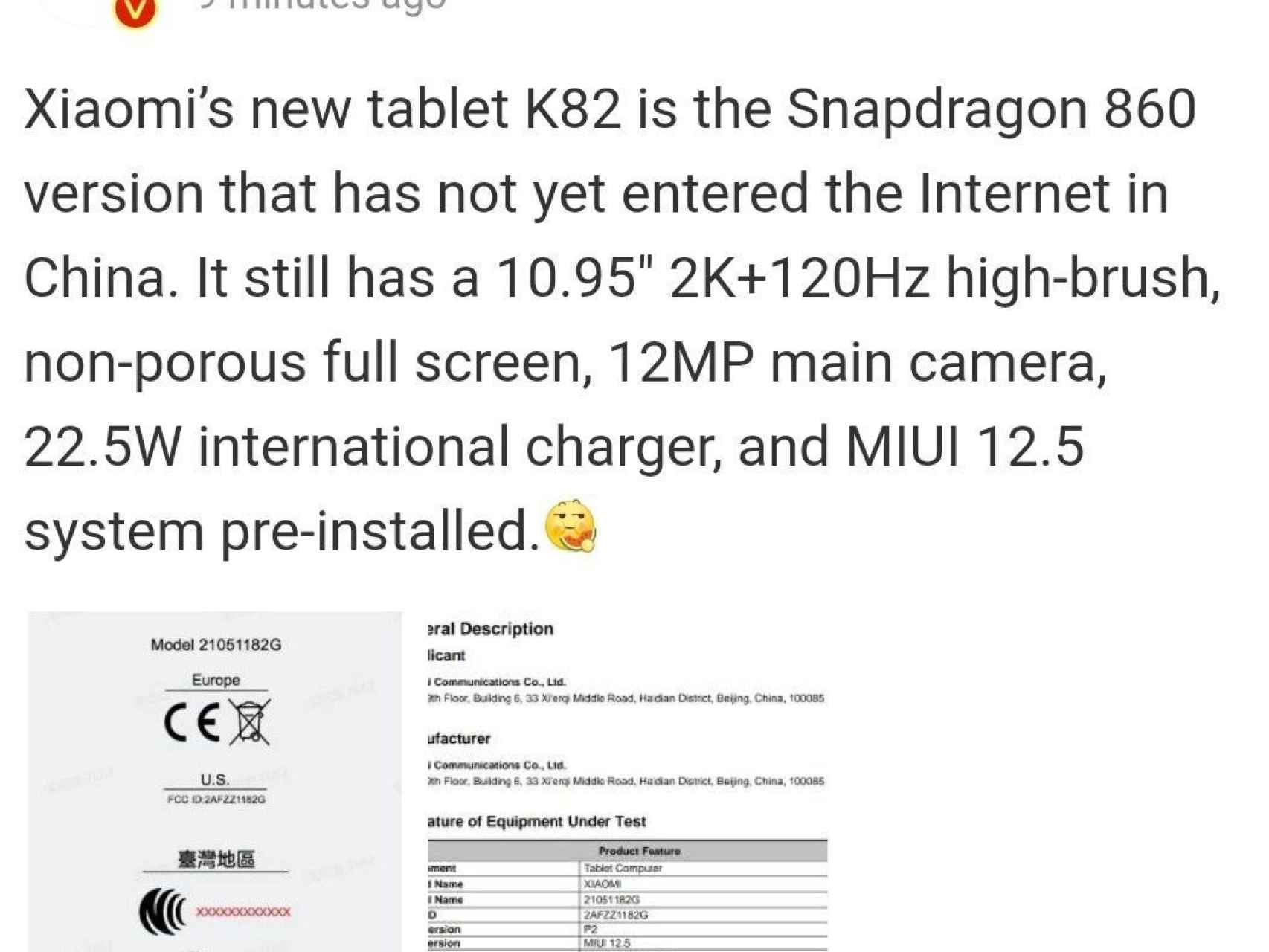 Xiaomi tablet especificaciones