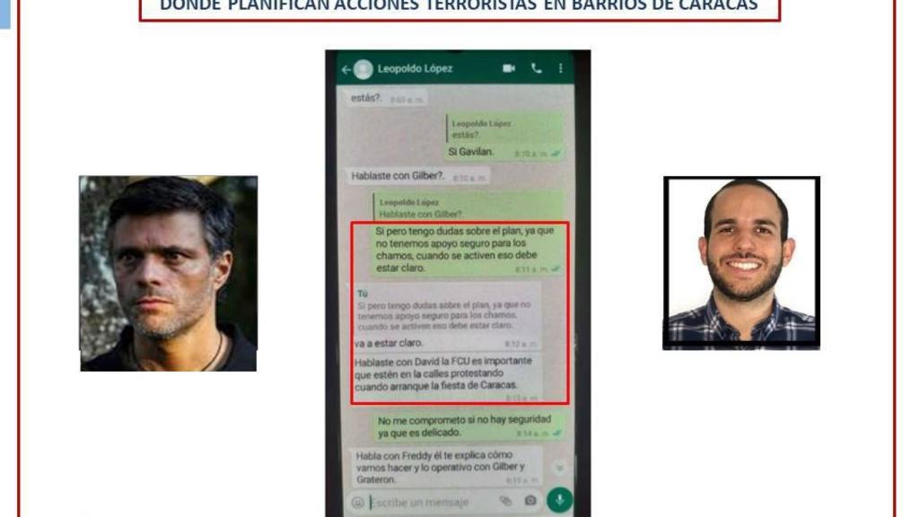 Captura de pantalla con una supuesta conversación entre Leopoldo López y Hasler Iglesias que utiliza el régimen venezolano como evidencia.