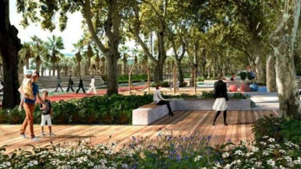 Infografía de la reordenación de la ampliación del Parque hacia el puerto de Málaga.