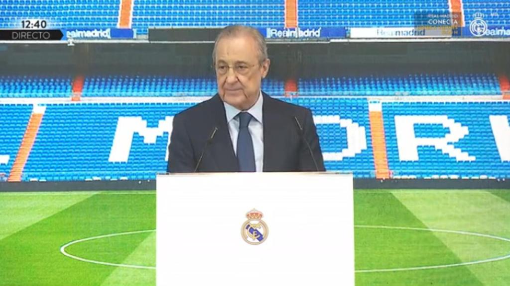 Florentino Pérez, en el acto de presentación de Alaba