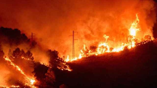 Incendio forestal en el Massís del Montgrí en el Baix Emporda (Girona), este jueves, por David Borrat.