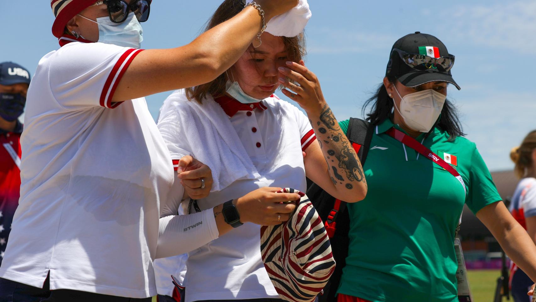 La arquera Svetlana Gomboeva tras sufrir un desvanecimiento en los JJOO de Tokio 2020