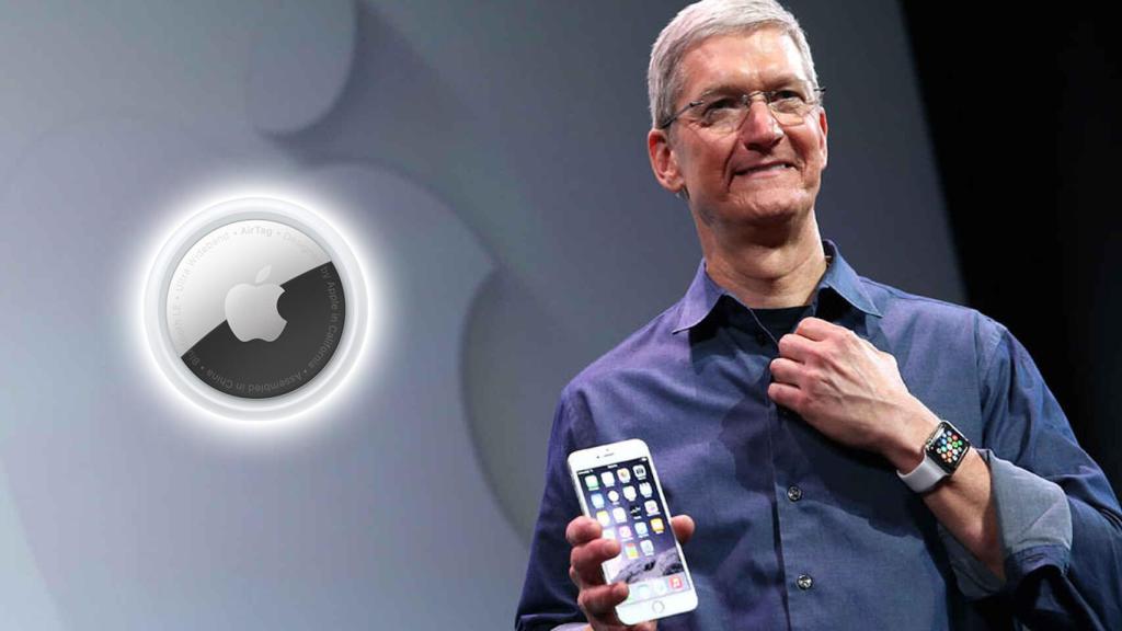 Tim Cook with an AirTag