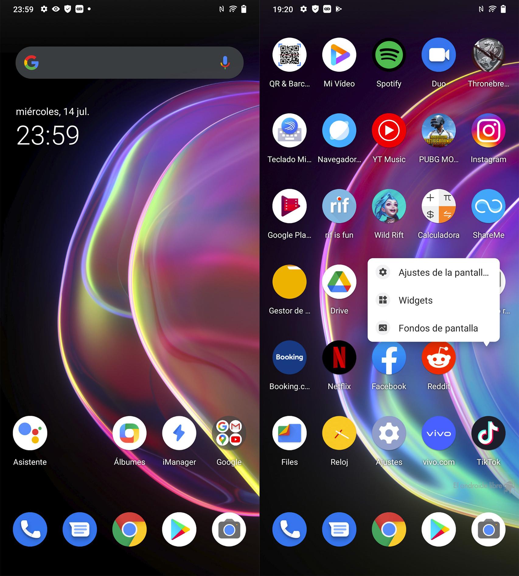 Interfaz del vivo V21 5G