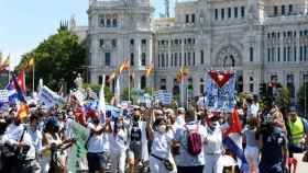 Vista de la marcha convocada este domingo en Madrid en defensa de los derechos humanos en Cuba que ha discurrido entre la plaza de Cibeles y la plaza de Callao.