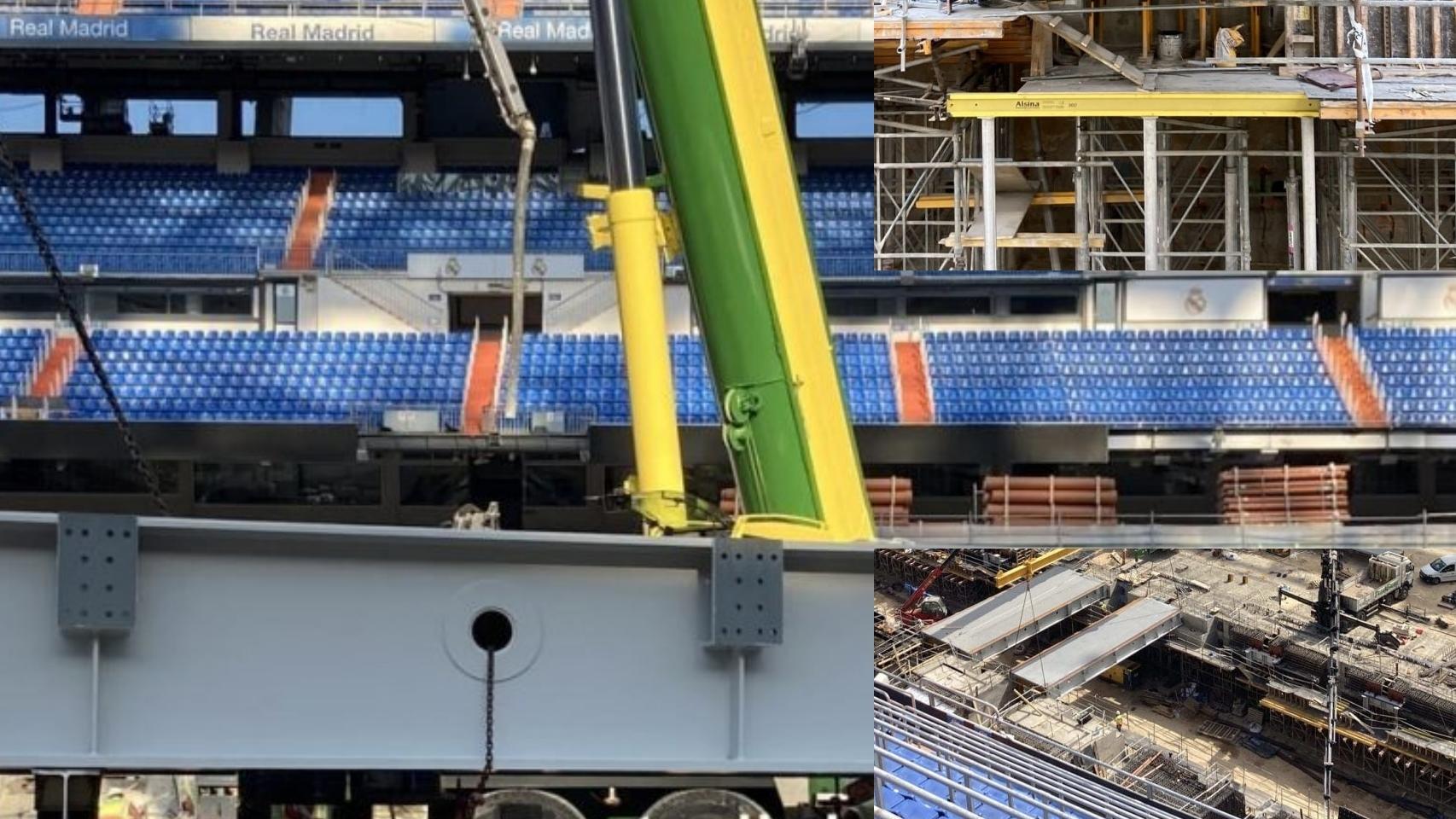 Las estructuras que servirán para establecer la base del césped retráctil del Santiago Bernabéu, a finales del mes de julio