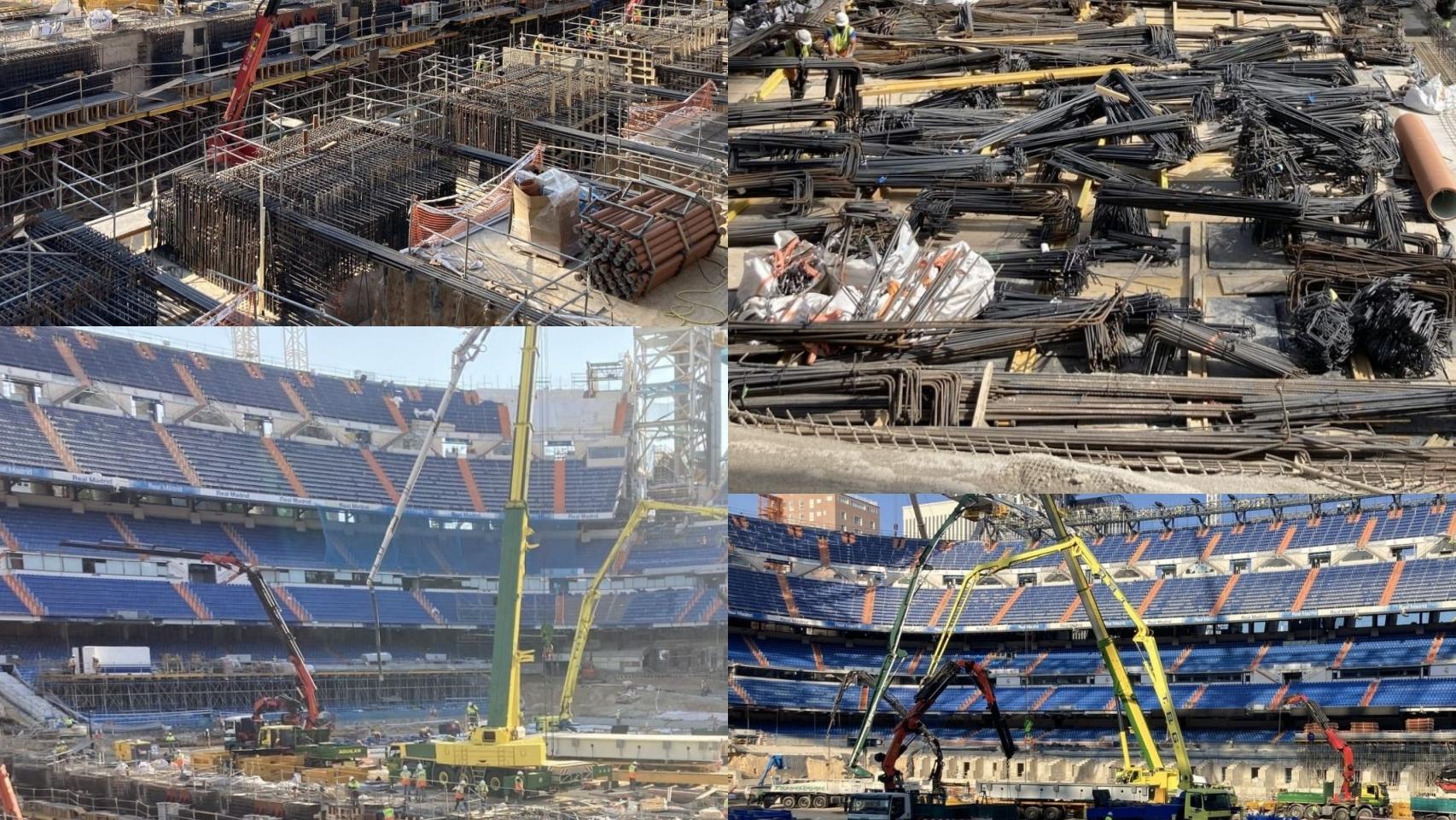 Las obras sobre el terreno de juego del Santiago Bernabéu, a finales del mes de julio