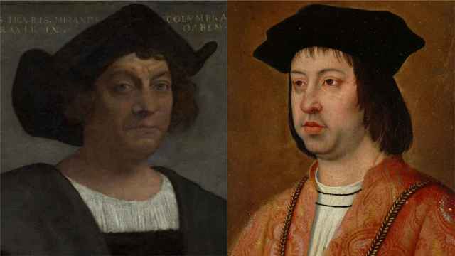 Retratos de Cristóbal Colón y Fernando el Católico.
