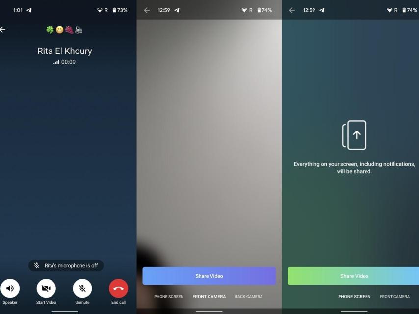 Telegram share video calls on screen