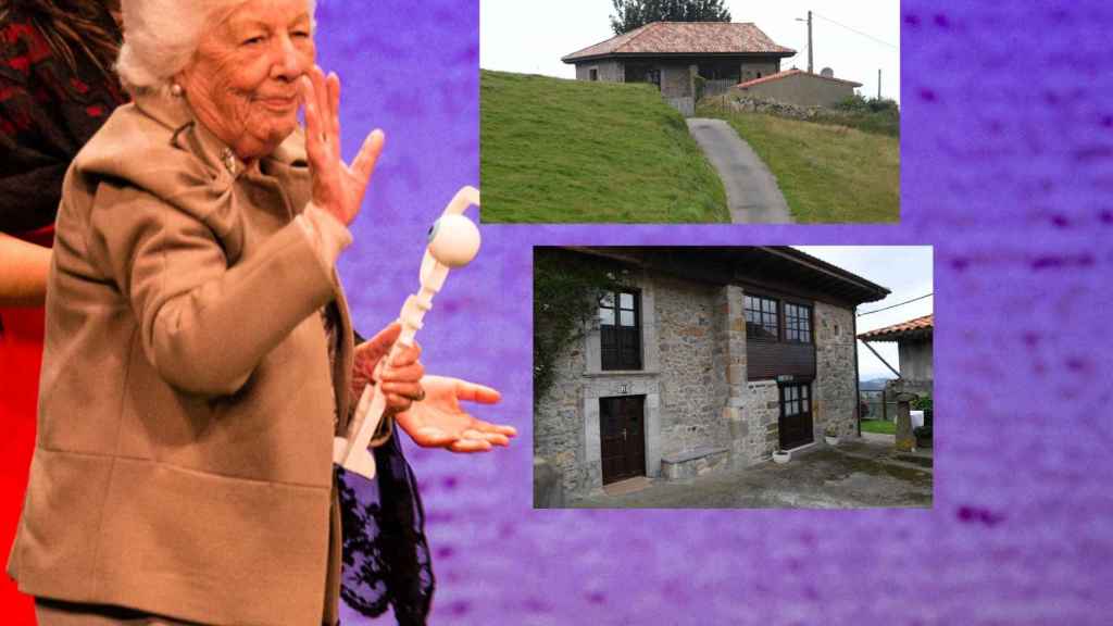 Menchu Álvarez del Valle en montaje de JALEOS junto a dos imágenes del que fue su bucólico hogar en Ribadesella.