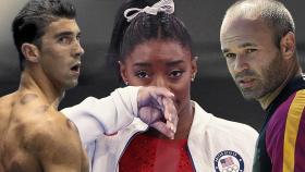 Simone Biles, Michael Phelps y Andrés Iniesta, en un fotomontaje
