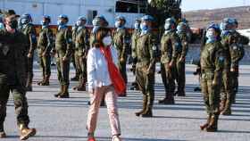 La ministra de Defensa, Margarita Robles, a su llegada al Líbano para visitar a las tropas españolas.